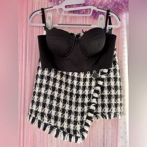 Black and White Plaid shirt and bustier outfit